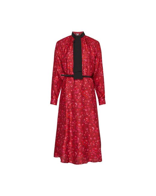 Max Mara Red Goccia Printed Midi Silk Dress