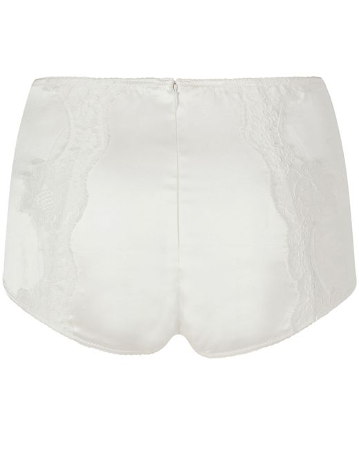 Dolce & Gabbana White Satin High-Waisted Panties With Lace Details