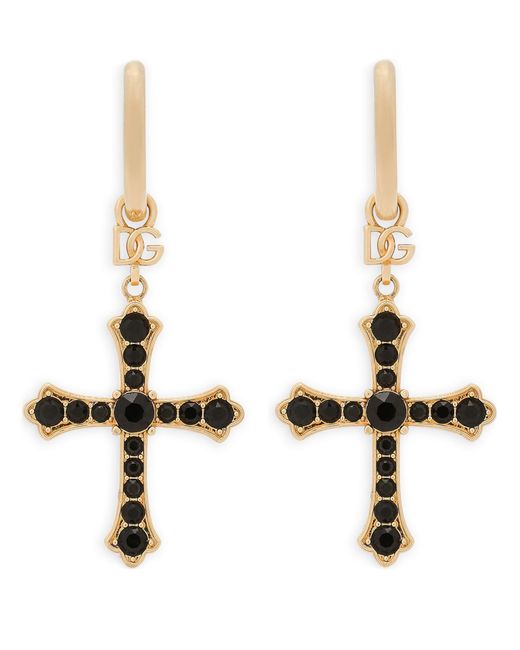 Dolce & Gabbana Metallic Creole Earrings With Crosses