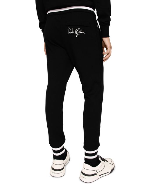 Dolce & Gabbana Black Wool Jogging Pants With Embroidery for men