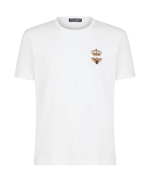 Dolce & Gabbana White Cotton T-Shirt With Embroidery for men