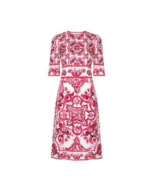 Dolce & Gabbana Red Majolica-Print Charmeuse Midi Dress