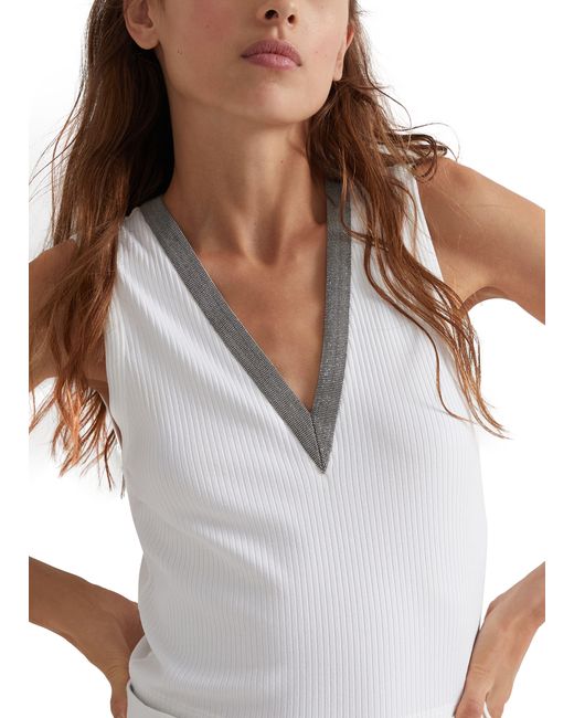 Brunello Cucinelli White Ribbed Jersey Top