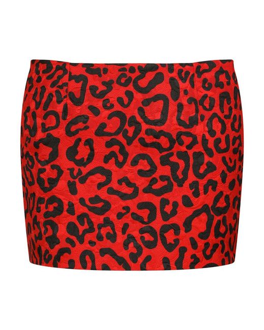 Dolce & Gabbana Red Leopard-print Brocade Miniskirt
