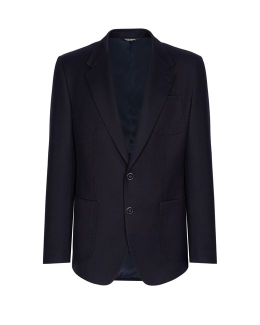 Dolce & Gabbana Blue Single-Breasted Stretch Wool Tricotine Jacket for men