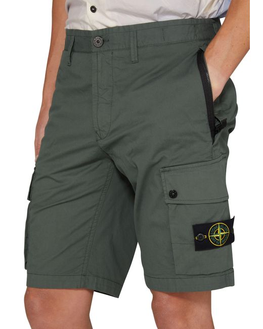Stone Island Green Bermuda Shorts With Logo Patch for men
