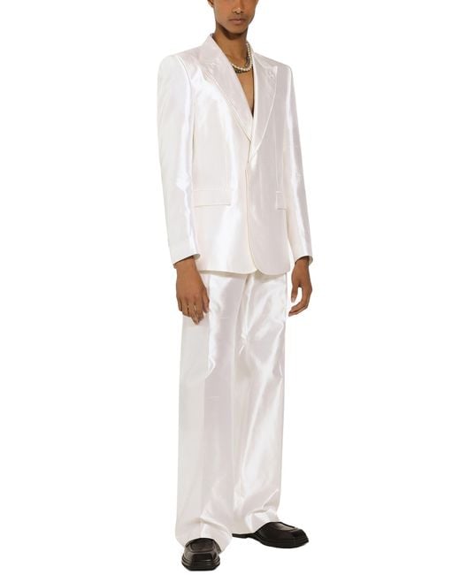 Dolce & Gabbana White Silk Shantung Pants for men