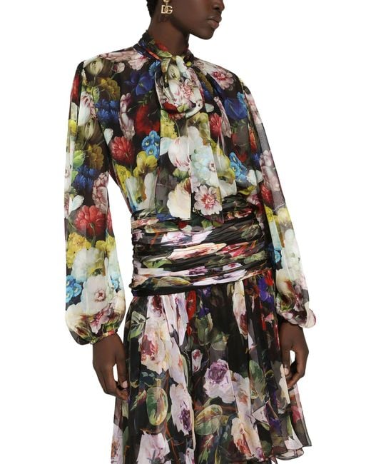 Dolce & Gabbana Multicolor Chiffon Shirt With Nocturnal Flower