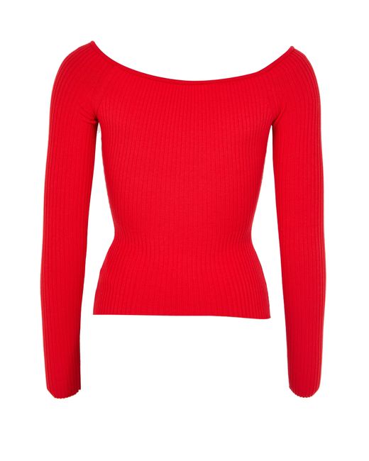 Courreges Red Schulterfreies Rippstrick-Top