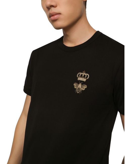 Dolce & Gabbana Black Cotton T-Shirt With Embroidery for men