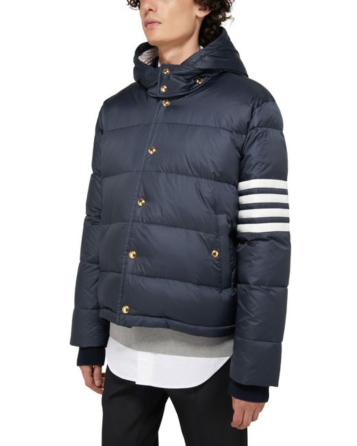 Thom Browne Blue 4-bar Puffer With Detachable Hood In Nylon for men