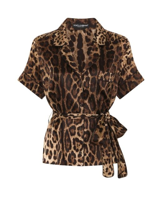 Dolce & Gabbana Brown Belted Silk Shirt
