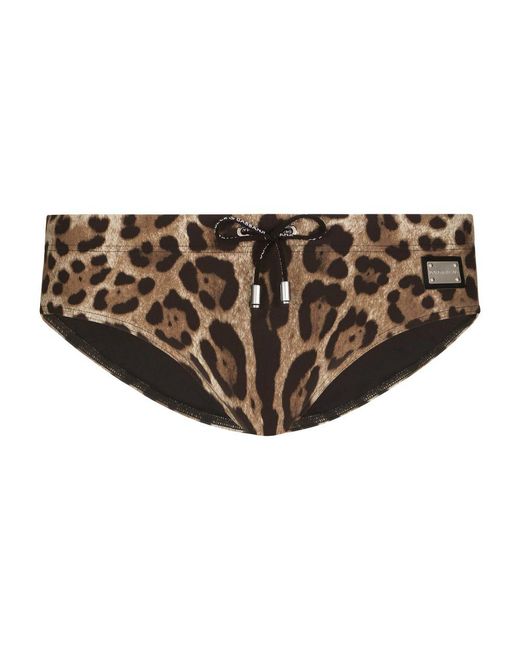 Dolce & Gabbana Brown Leopard-Print Swim Briefs for men