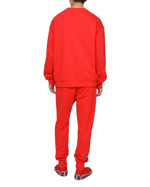 Dolce & Gabbana Red Jersey jogging Pants With Embossed Tag for men