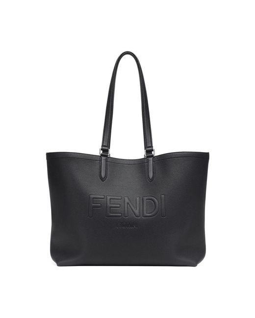 Fendi Black Roma Leather Shopper Bag for men
