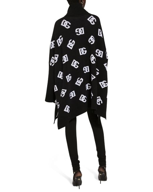 Poncho en laine avec logo DG en jacquard Dolce & Gabbana en coloris Black