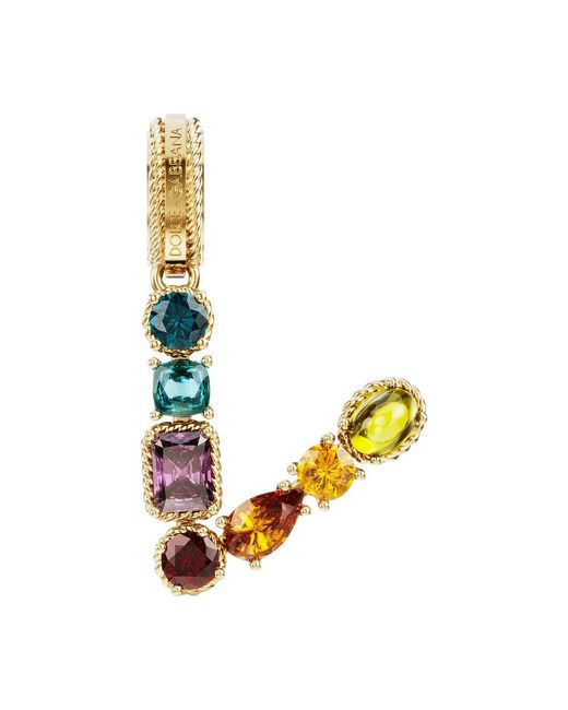 Dolce & Gabbana Rainbow Alphabet V 18 Kt Yellow Gold Charm With Multicolor Fine Gems