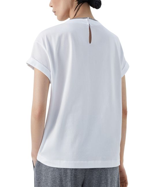 Brunello Cucinelli White Jersey Cotton T-Shirt With Superimposed Effect