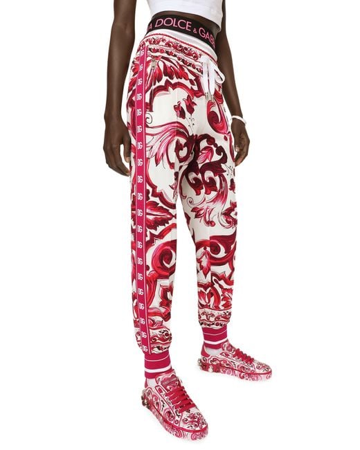 Dolce & Gabbana Red Majolica-Print Cady Jogging Pants