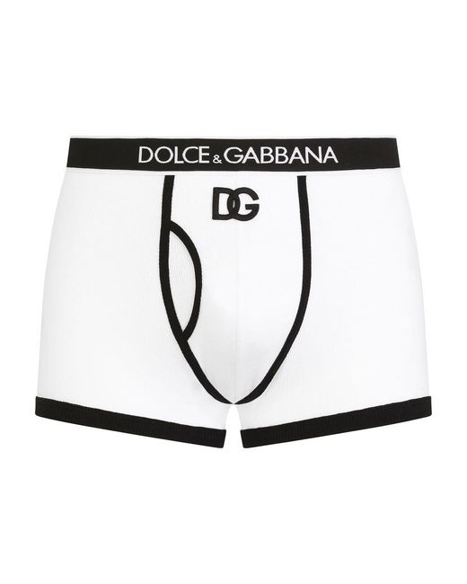 Dolce & Gabbana Black Fine-Rib Cotton Boxers With Dg Logo for men