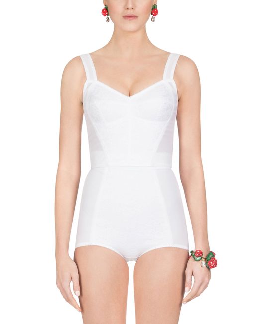 Bustier style corset façon gaine jacquard et dentelle Dolce & Gabbana en coloris White