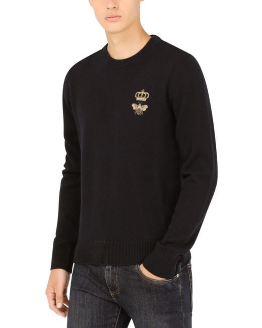 Dolce & Gabbana Black Wool Round-Neck Sweater for men