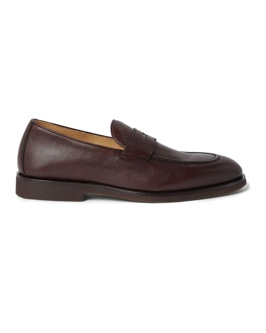 Brunello Cucinelli Brown Calfskin Penny Loafers for men