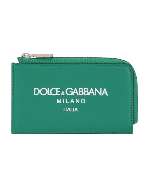 Dolce & Gabbana Green Calfskin Card Holder With Logo for men