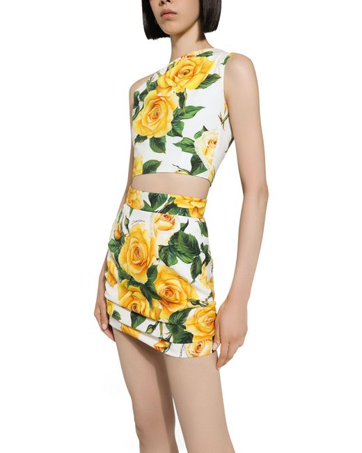 Dolce & Gabbana Yellow Crop-Top aus Baumwolle mit One-Shoulder-Träger