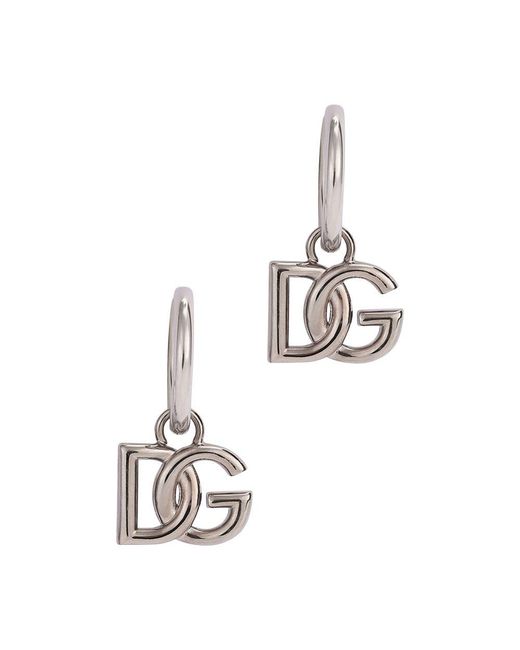 Dolce & Gabbana Metallic Hoop Earrings With Dg Logo Pendants for men