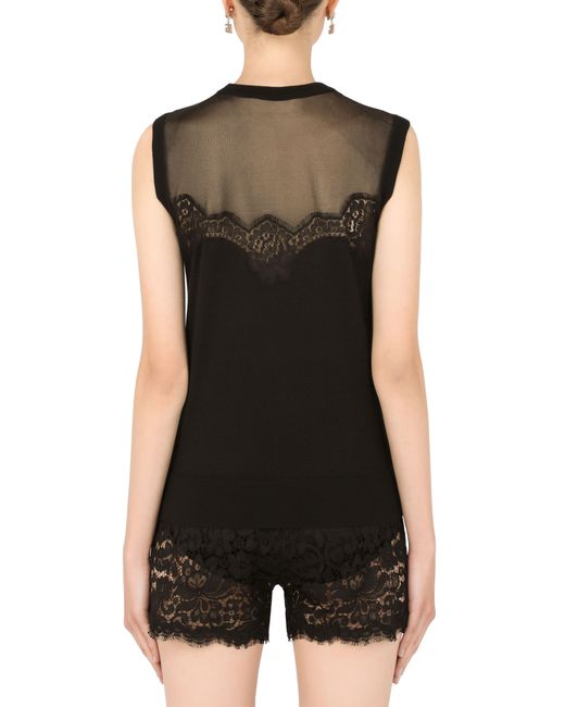 Dolce & Gabbana Black Cashmere And Silk Sweater With Lace