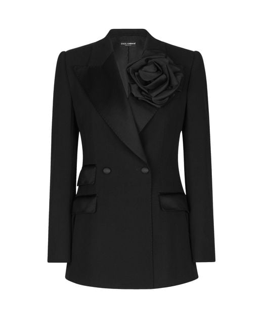 Dolce & Gabbana Black Doppelreihiger Blazer Aus Einer Wollmischung Mit Applikation Und Besätzen Aus Seidensatin