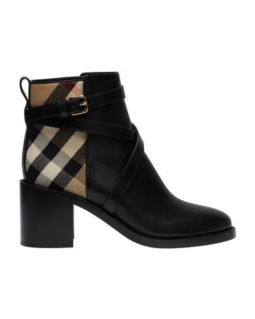 Burberry Black House Check And Leather Ankle Boots