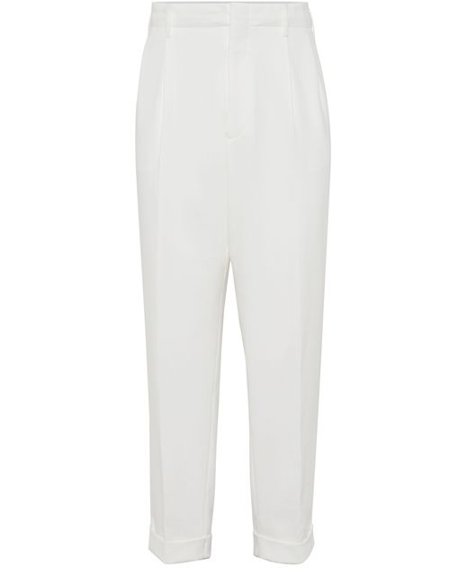 Brunello Cucinelli White Relaxed-Fit Twill Trousers for men