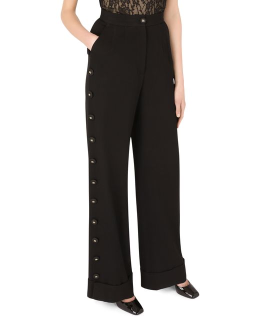 Dolce & Gabbana Black Piqué Palazzo Pants With Buttons