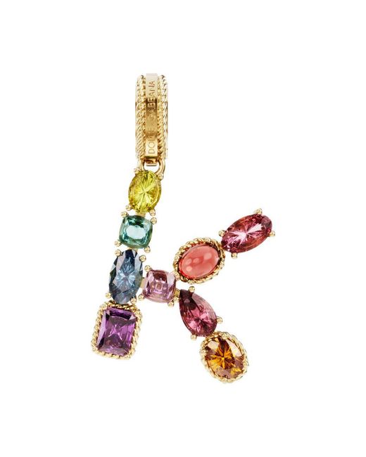 Dolce & Gabbana Multicolor Alphabet K 18 Kt Charm With Fine Gems