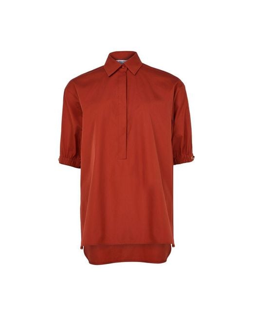 Max Mara Red Bluse Aus Baumwollpopeline Teano