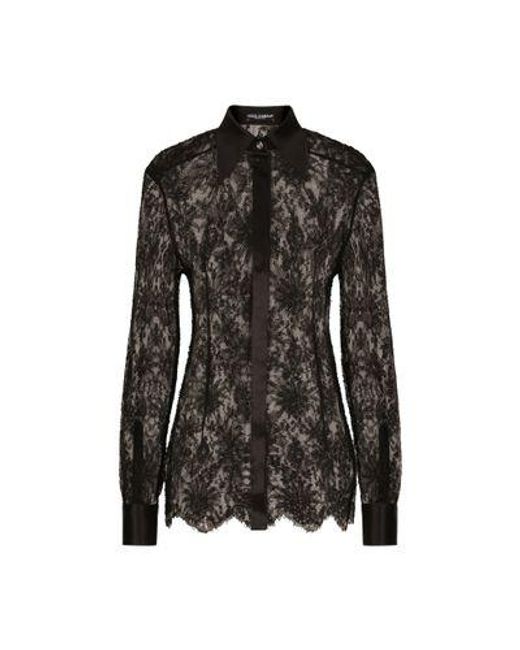 Dolce & Gabbana Black Chantilly Lace Shirt With Satin Details
