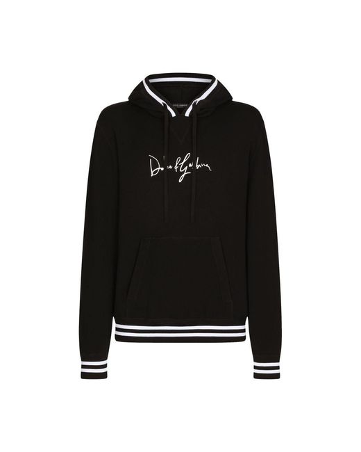 Dolce & Gabbana Black Wool Hoodie With Embroidery for men