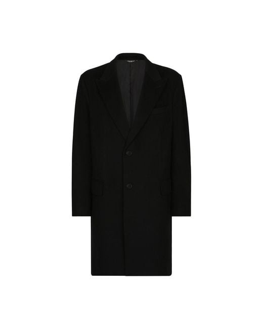 Dolce & Gabbana Black Single-Breasted Wool Coat for men