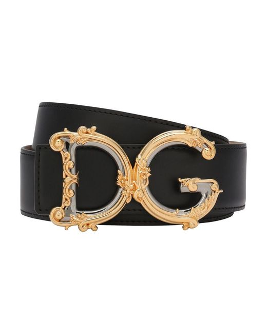 Dolce & Gabbana Black Leather Belt With Baroque Dg Logo