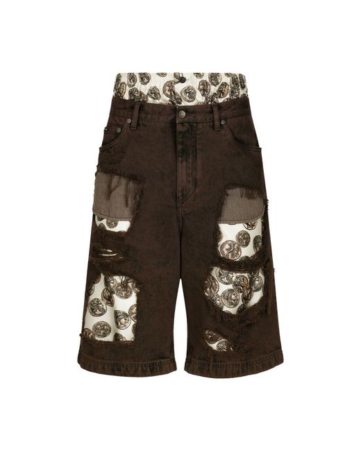 Dolce & Gabbana Black Denim Shorts With Rips for men