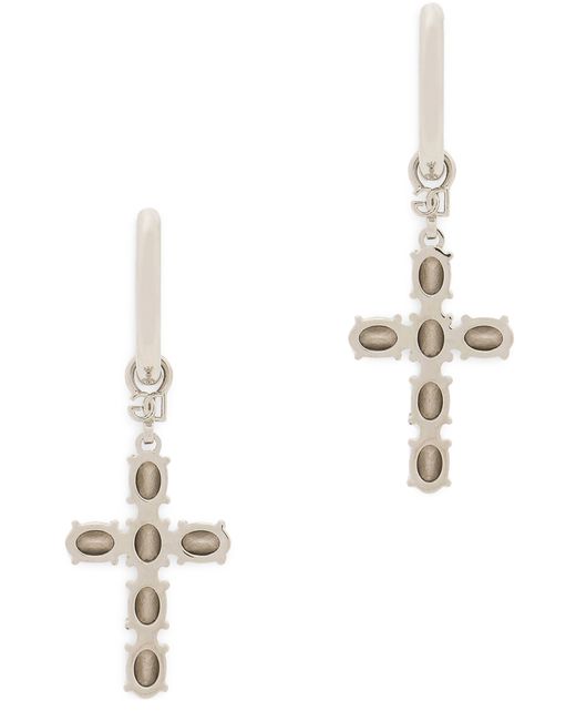 Dolce & Gabbana Metallic Creole Earrings With Crystal Cross