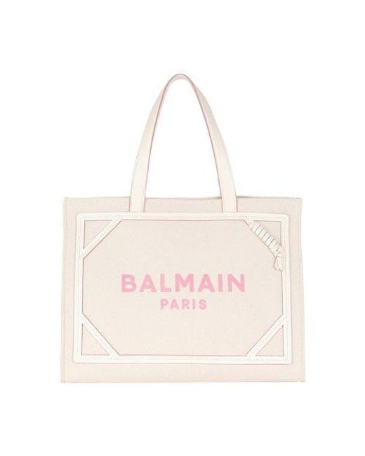 Balmain B-army 42 Canvas Tote Bag With Leather Details in Pink | Lyst