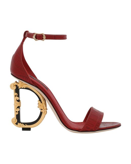 Dolce & Gabbana Red Calfskin Baroque Dg Sandals