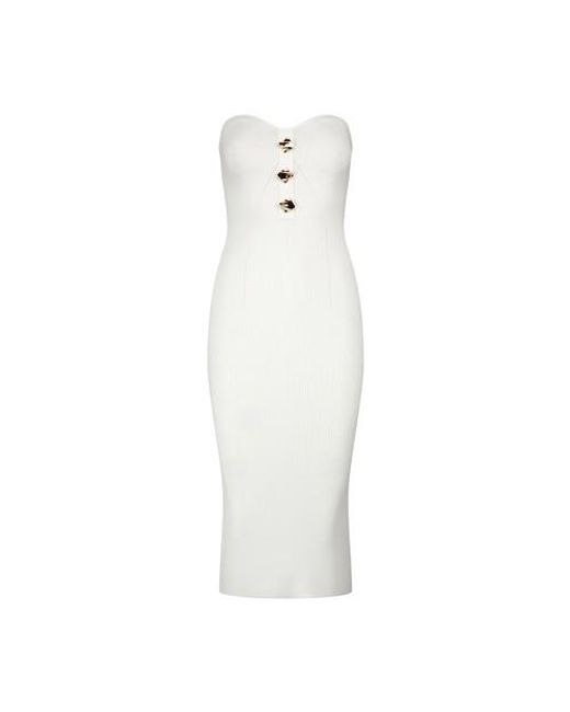 Self-Portrait White Strapless Ribbed Knit Midi Dress | Lyst UK