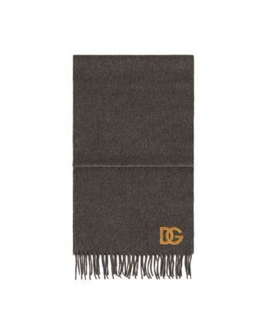 Dolce & Gabbana Black Cashmere Scarf With Dg Embroidery for men