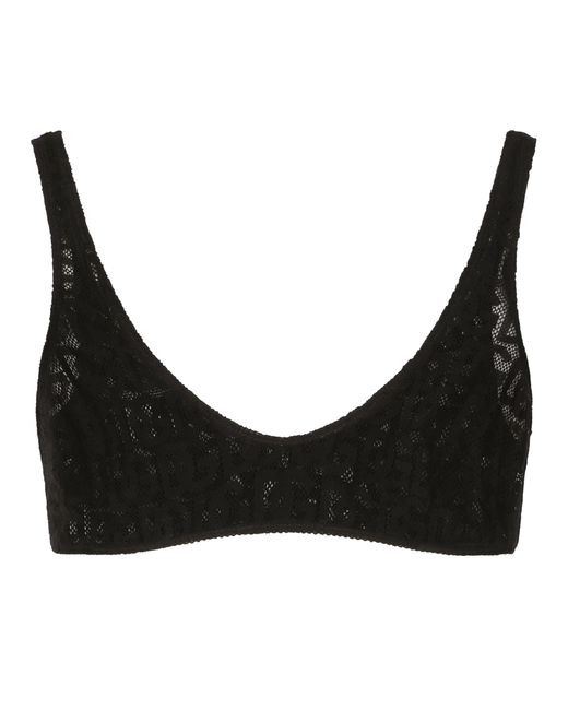 Dolce & Gabbana Black Tulle Jacquard Top With All-over Dg Logo