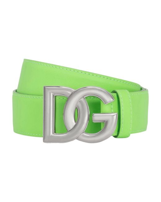 Dolce & Gabbana Green Calfskin Belt With Dg Logo for men