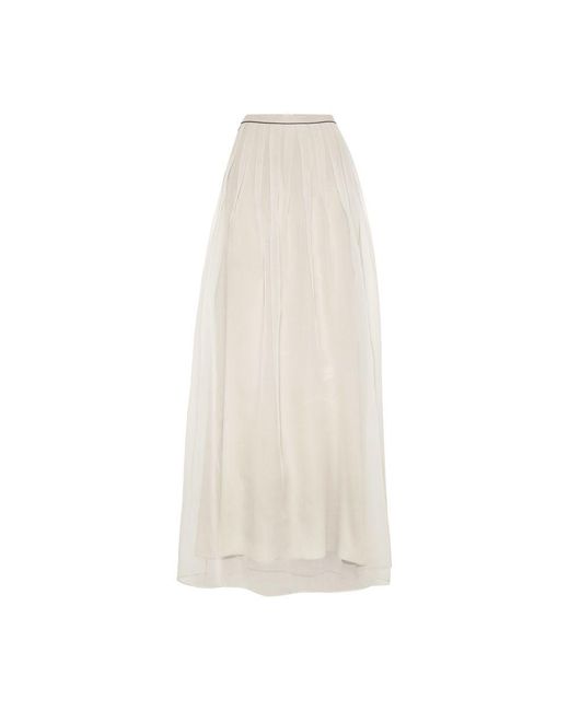 Brunello Cucinelli White Pleated Maxi Skirt